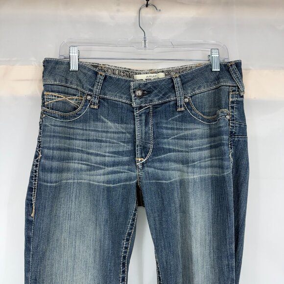 Ariat Women 31L REAL Boot Cut Jeans Mid Rise Stretch Whipstitch Whisker Faded - Picture 2 of 10